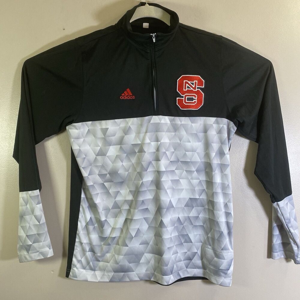 Adidas  NC State Wolfpack Black Gray Athletic Embroidered Polo Shirt Mens Small